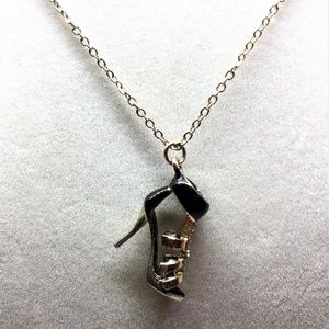High Heel Shoe Black , Gold w/Rhinestons Necklace
